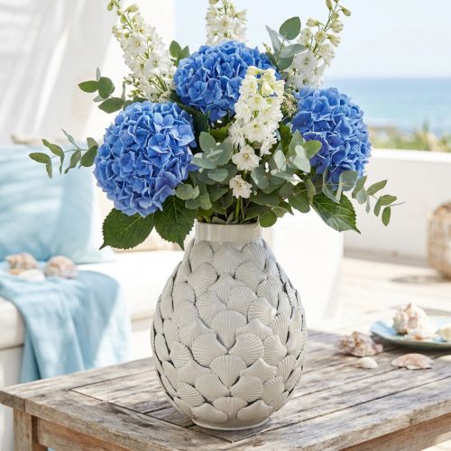 gjenstander Maritim Dekor Vase Metall Vase Skjell Grå Hvit Ø24cm H31,5cm