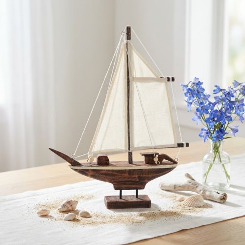 Seilbåt dekorasjon skip furu brun 32×5×41cm | Floristik24.no