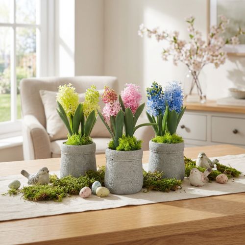 Hyacint kunstig i potte gul rosa blå H23cm 3stk | Floristik24.no