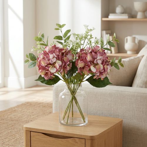 Kunstig Hortensia Stor Rosa Mauve Ø15cm L58cm 2stk | Floristik24.no