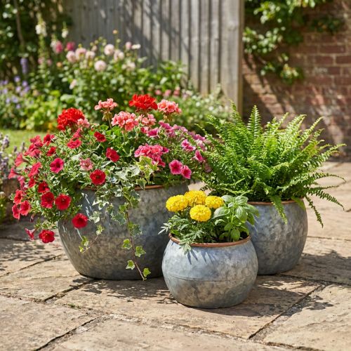 Dekorativ potte, planteskål, metallkar sølv, kobberfarget antikk look H22 / 20,5 / 16,5 cm Ø39 / 30,5 / 25 cm sett med 3 | Floristik24.no