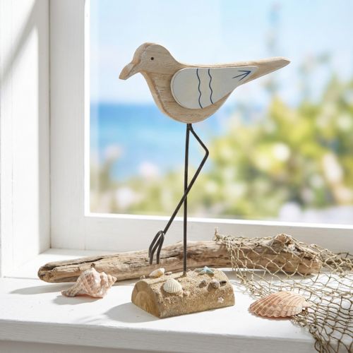 Havdekor, deco måke laget av tre, shabby chic, blå og hvit H32cm | Floristik24.no