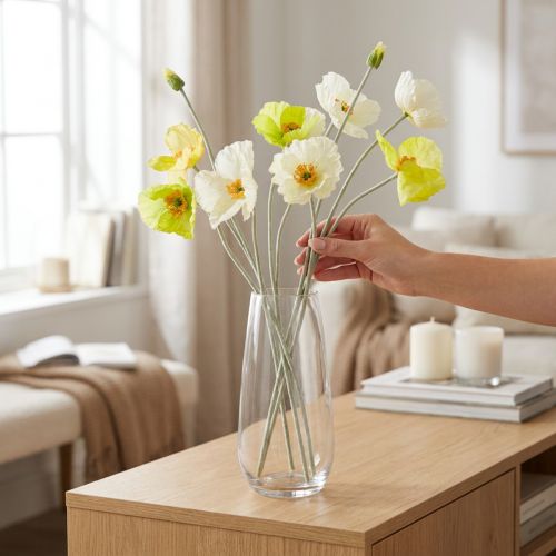 Kunstig valmuedekorasjon for stuer og kontorer, 95 cm | Floristik24.no
