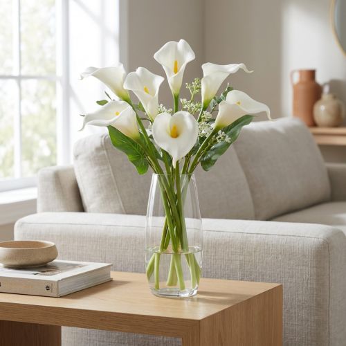 gjenstander Kunstig calla med gul støvbærer, dekorative blomster, 35 cm, 10 stk.