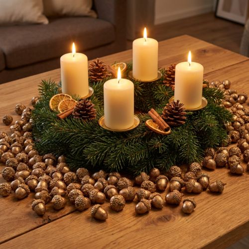 Gyldne høstfrukter, festlige høstdekorasjoner, naturlige dekorative eikenøtter, adventsdekorasjon Ø1,5 – 2,5 cm L1,5 – 3 cm 300 g | Floristik24.no