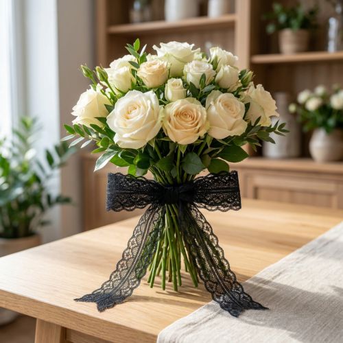 Blondebånd gavebånd svart bånd blonder 28mm 20m | Floristik24.no