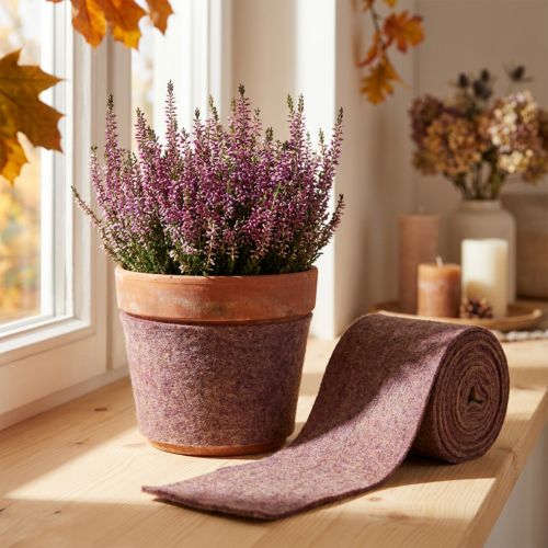 gjenstander Tofarget filtbånd laget av ullfilt, 100 % ull, lilla/brun, 15 cm x 5 m