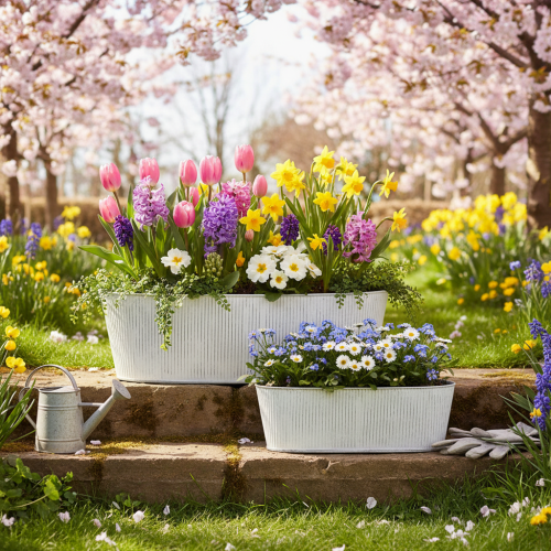 gjenstander Oval metallskål i hvitt og sølv, 32,5 cm/37 cm, sett med 2