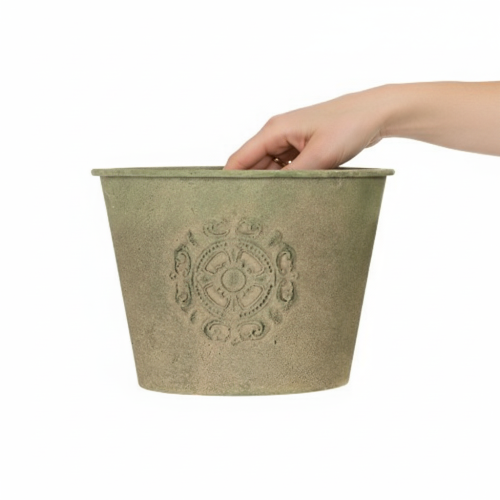 gjenstander Metallblomsterpotte, grønn, vintage, Ø22 cm–13,5 cm, sett med 3