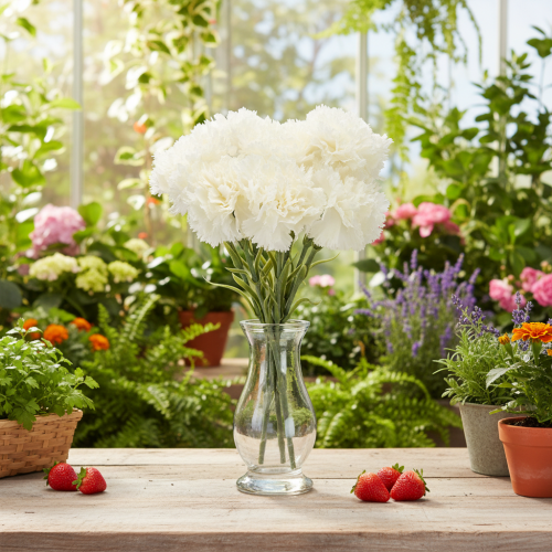 Kunstig nellikblomst med stilk til buketter og kranser, 56 cm, 8 stk. | Floristik24.no