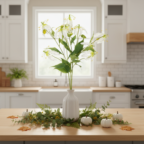 Kunstig Gloriosa-blomst, hvit og gul, elegant blomstrende gren til dekorasjon, 80 cm, 3 stk. | Floristik24.no