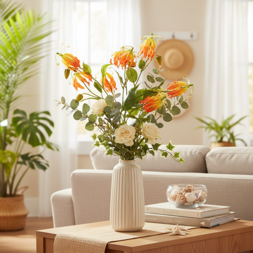 Kunstig Gloriosa oransje blomst med lange stilker til vaser 80 cm 3 stk | Floristik24.no