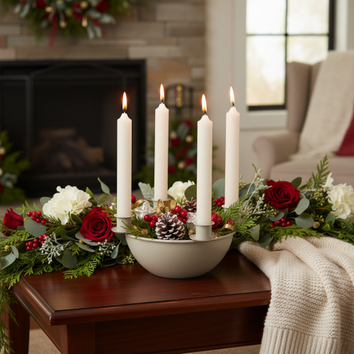 Lysestake med 4 holdere, moderne adventskrans, beige, 15 cm | Floristik24.no