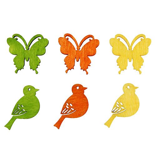gjenstander Dekorativ fugl og sommerfugl trestrø dekorasjon fargerik 2cm 144p
