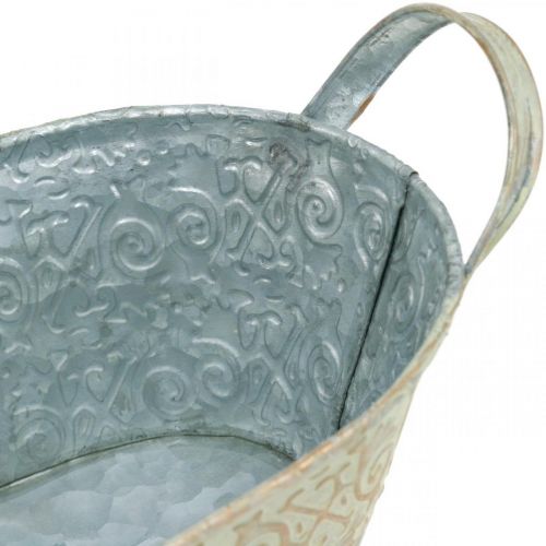 Floristik24 Vårdekorasjon blomsterpotte oval metall med håndtak planteskål vintage 33×17cm