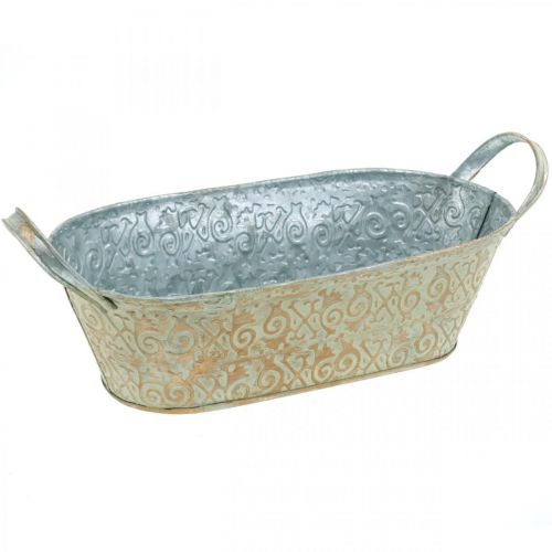 Floristik24 Vårdekorasjon blomsterpotte oval metall med håndtak planteskål vintage 33×17cm