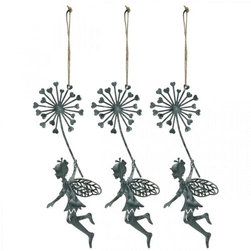 Floristik24 Vårdekor, alv med løvetann, dekorasjonsanheng blomsterfe, metalldekor 3 stk.