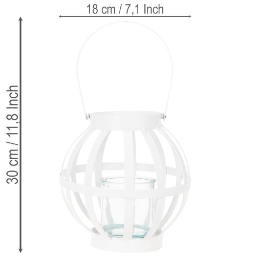 Hagelykt, metall og glass, hengende lysestake, hvit, Ø18,5 cm | Floristik24.no