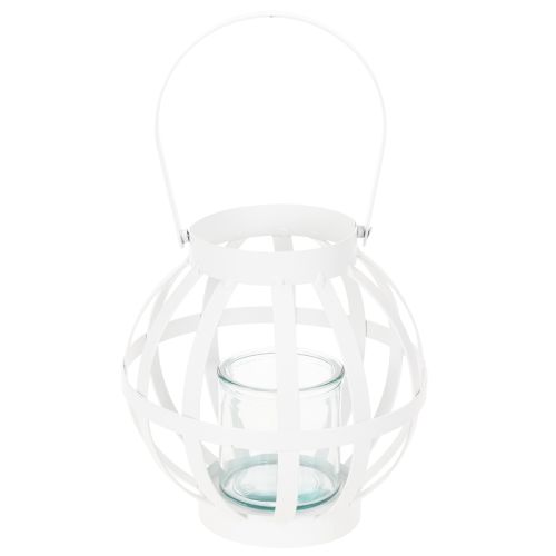 Hagelykt, metall og glass, hengende lysestake, hvit, Ø18,5 cm | Floristik24.no