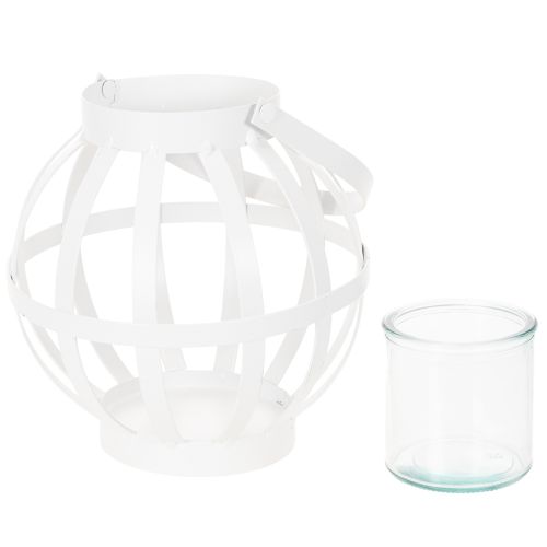 Hagelykt, metall og glass, hengende lysestake, hvit, Ø18,5 cm | Floristik24.no