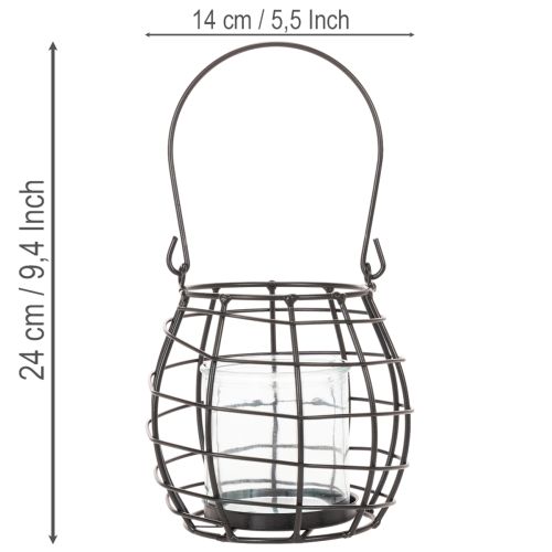 Hagelykt, svart metall med vindlys, Ø14 cm H12,5 cm | Floristik24.no