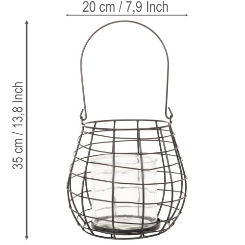 Hagelykt med glasslysestake, svart, Ø20 cm, H18,5 cm | Floristik24.no