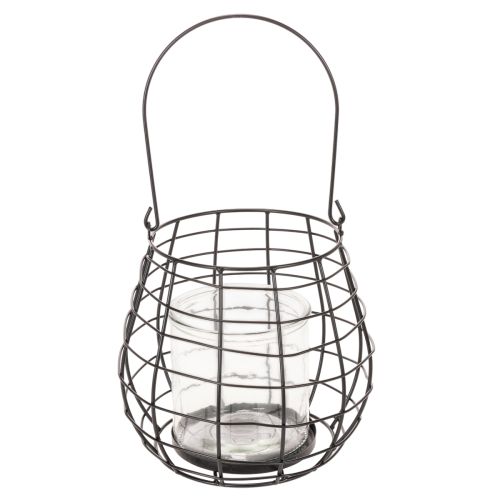 Hagelykt med glasslysestake, svart, Ø20 cm, H18,5 cm | Floristik24.no