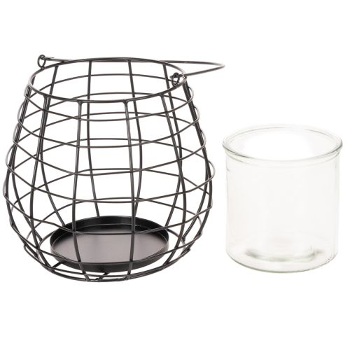 Hagelykt med glasslysestake, svart, Ø20 cm, H18,5 cm | Floristik24.no
