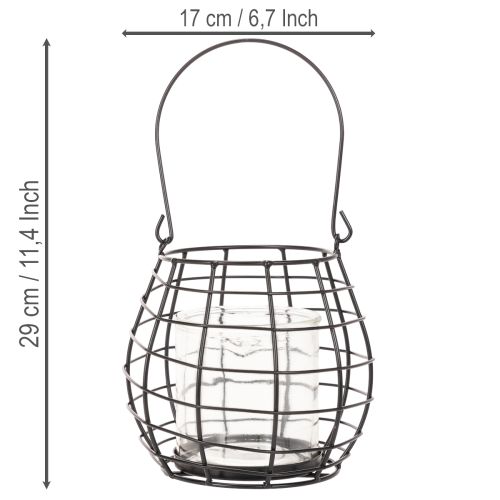 Hagelykt med håndtak, svart, glasslysestake, Ø17 cm, H15 cm | Floristik24.no