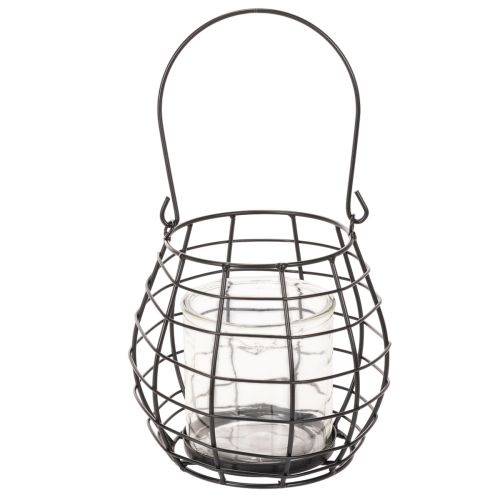 Hagelykt med håndtak, svart, glasslysestake, Ø17 cm, H15 cm | Floristik24.no