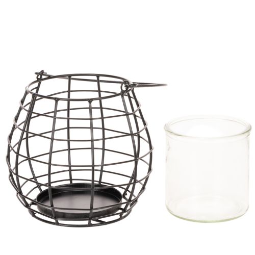 Hagelykt med håndtak, svart, glasslysestake, Ø17 cm, H15 cm | Floristik24.no