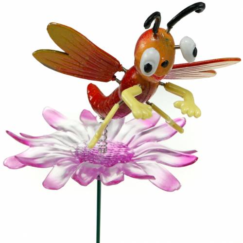 Garden Stake Dragonfly on Flower med Metal Spring Orange, Rosa H74cm