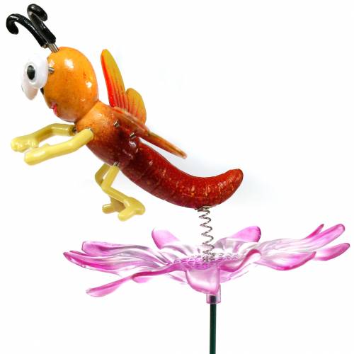gjenstander Garden Stake Dragonfly on Flower med Metal Spring Orange, Rosa H74cm