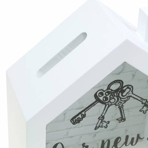 Floristik24 Spareboks &quot;Vårt Nye Hjem&quot; treglass hvit 15x7cm H18cm