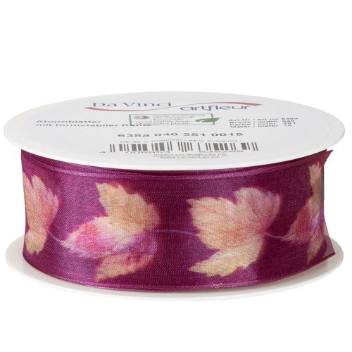 gjenstander Gavebånd lønneblader lilla bånd høst 40mm 15m