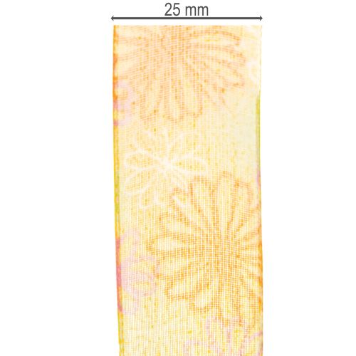 gjenstander Gavebånd, blomsterorganzabånd, gul/oransje, 25 mm x 18 m