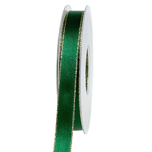 Floristik24 Gavebånd silke stoff grønt med gullkant 15mm 25m