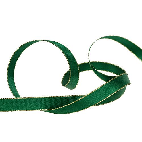 gjenstander Gavebånd silke stoff grønt med gullkant 15mm 25m