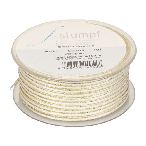 Floristik24 Gavebånd silkebånd hvitt gull strandet bånd 3mm 100m