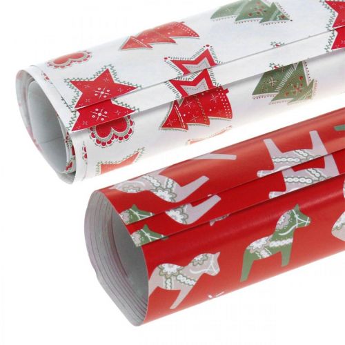 gjenstander Pakkepapir julerødt, hvitt 4 ark i et sett 50 × 70cm