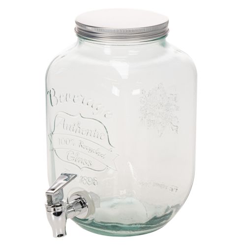 Drikkedispenser i resirkulert glass med tappekran og 4 glass, H25,5 cm | Floristik24.no