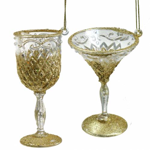 Floristik24 Dekorasjonshengerbriller gull med glimmer 10cm 4stk