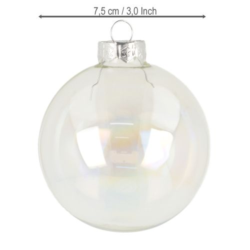 gjenstander Julekuler i glass, iriserende, klare, 7,5 cm, 12 stk.