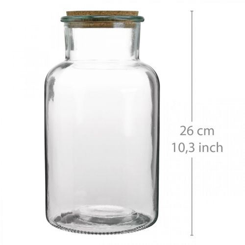 Floristik24 Glass med korklokk Dekorglass med klar kork Ø14cm H26cm
