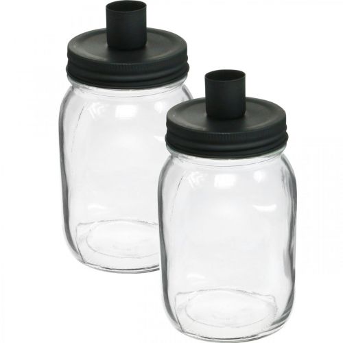 Floristik24 Deco glass med lysestake sort borddekor Ø8,5cm H16cm 2stk