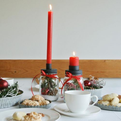 Floristik24 Deco glass med lysestake sort borddekor Ø8,5cm H16cm 2stk