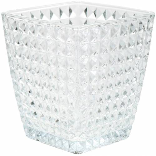 Floristik24 Glasslykt kube fasettert mønster, borddekorasjon, vase laget av glass, glass dekorasjon 2stk