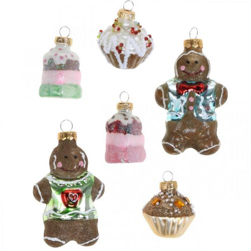 Floristik24 Glassanheng pepperkakemann &amp; cupcakes, juletrepynt blanding, julebakeri H4 / 8cm ekte glass 6stk