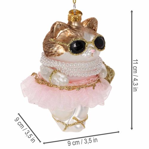 Katteglasspynt med tutu som juletrepynt 11 cm 2 stk | Floristik24.no