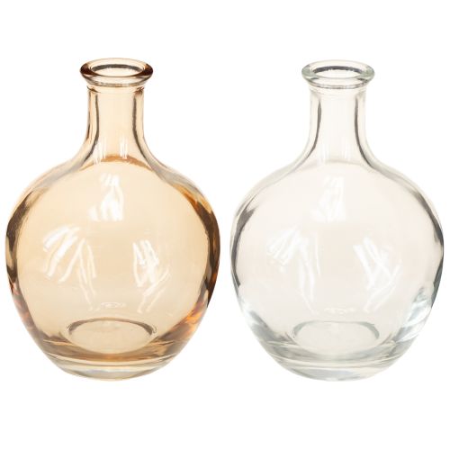 Minivase i glassflaske, ravfarget og klar, Ø7,5 cm, H11 cm, 4 stk.